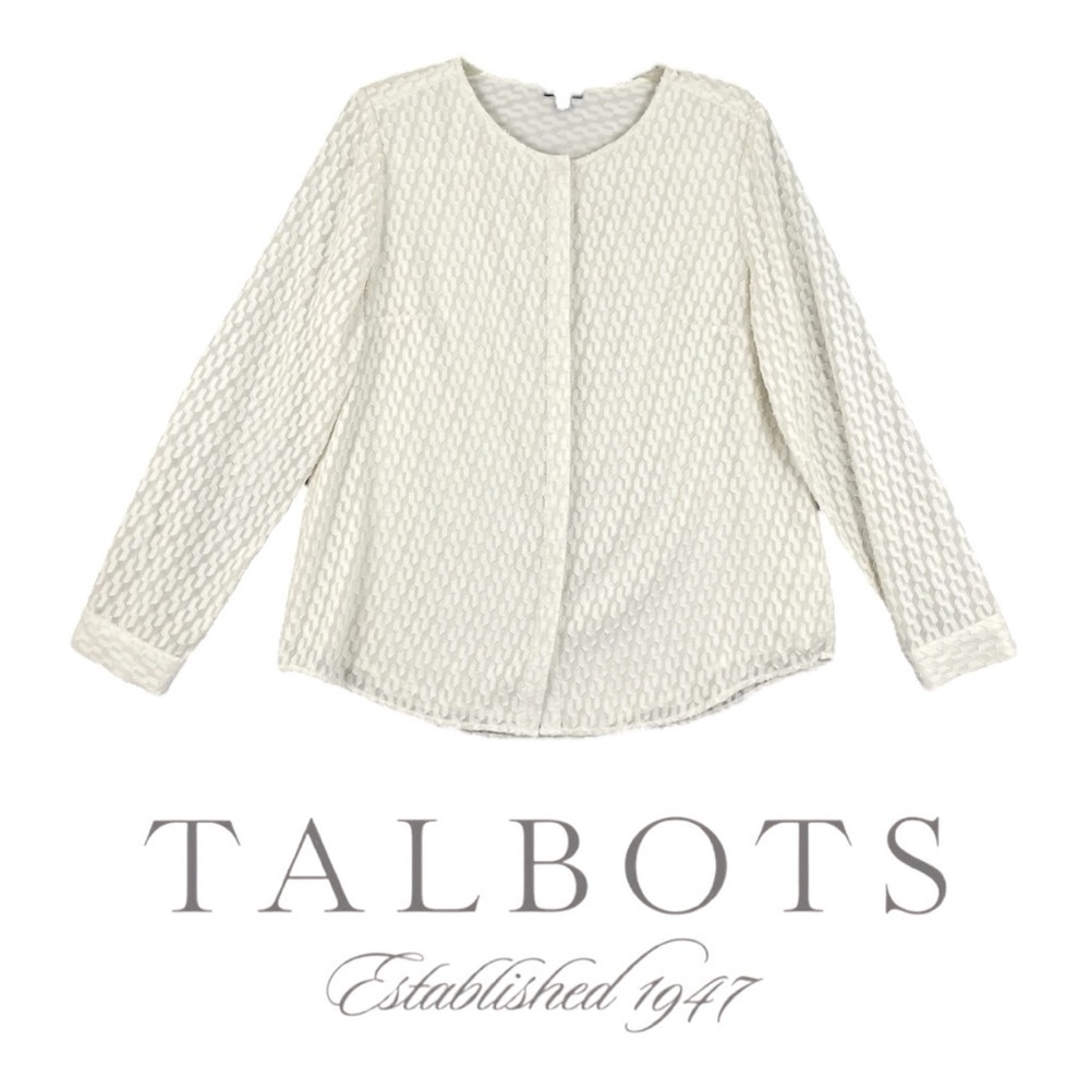 Talbots Sheer Cream Ivory White Chain Textured Top Lightweight Button Up Sz 8